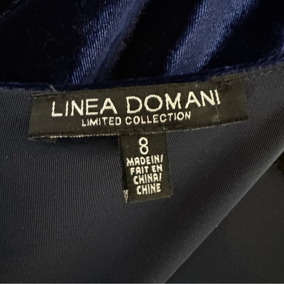 Linea Domani Navy Blue Velvet Long Sleeve Dress- Holiday Party Dress Size 8 - Picture 4 of 6
